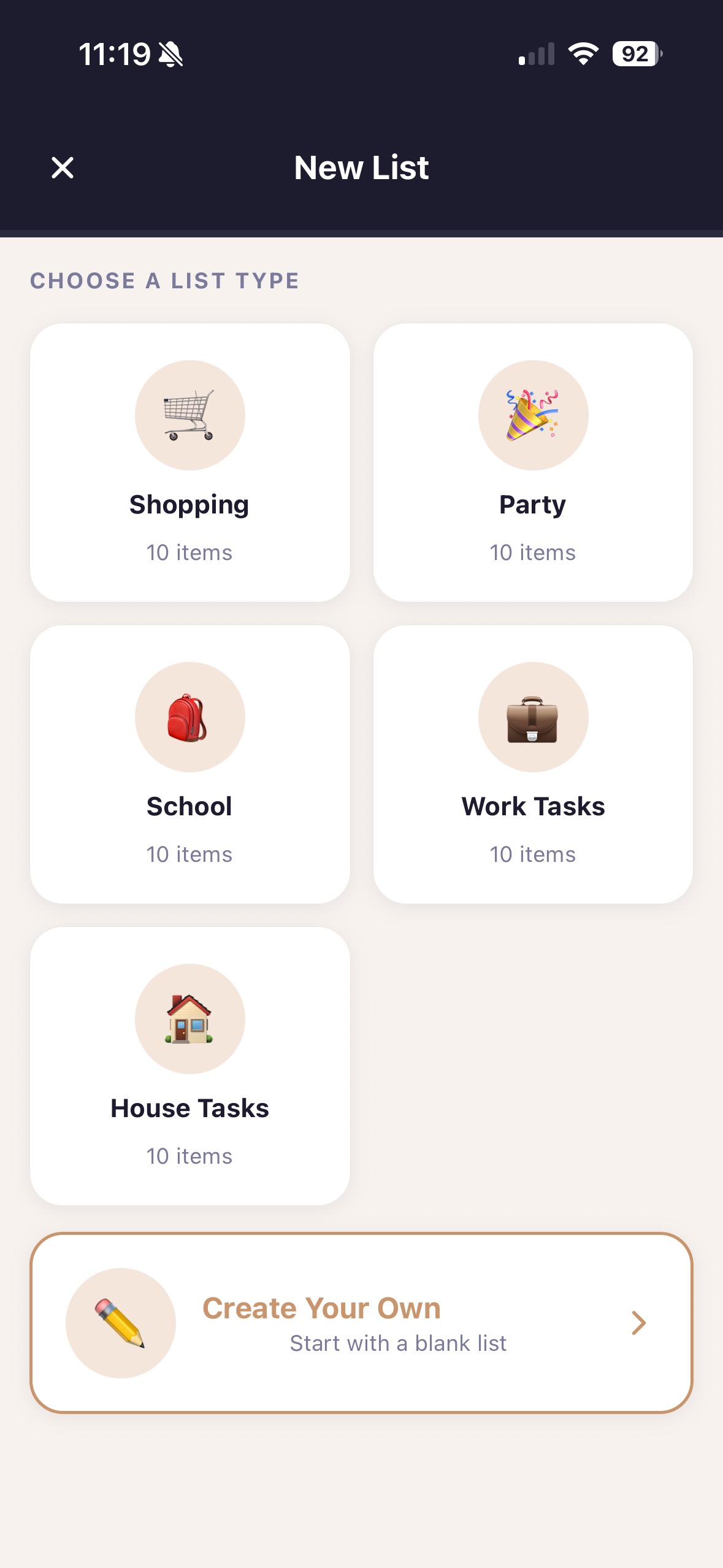 Choose a list type
