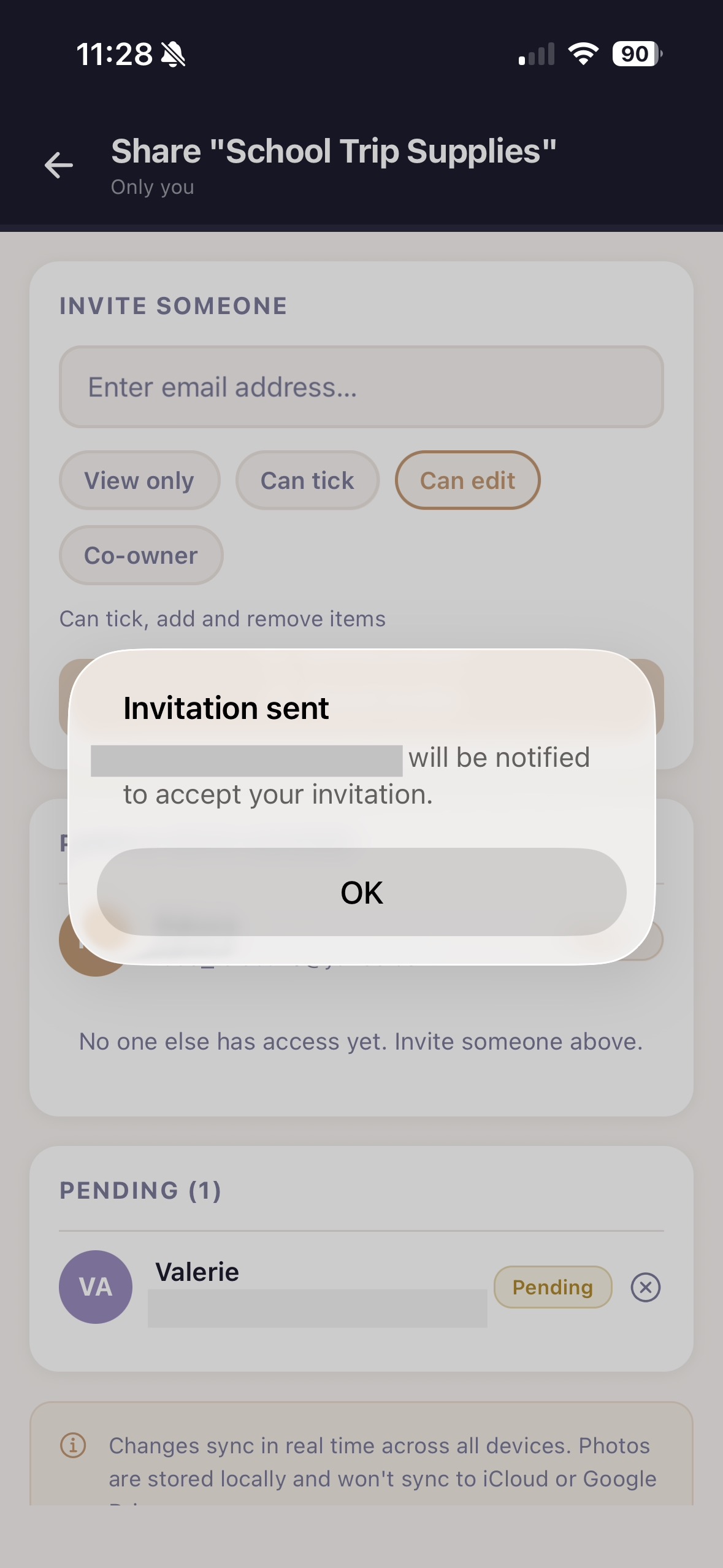 Invitation sent