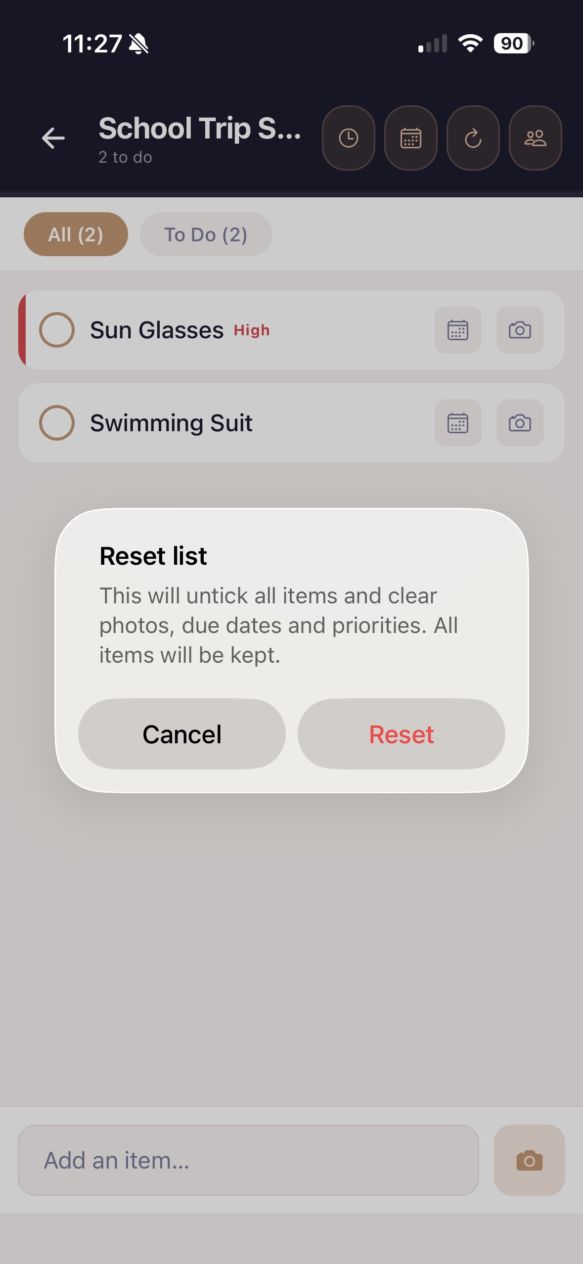 Reset list