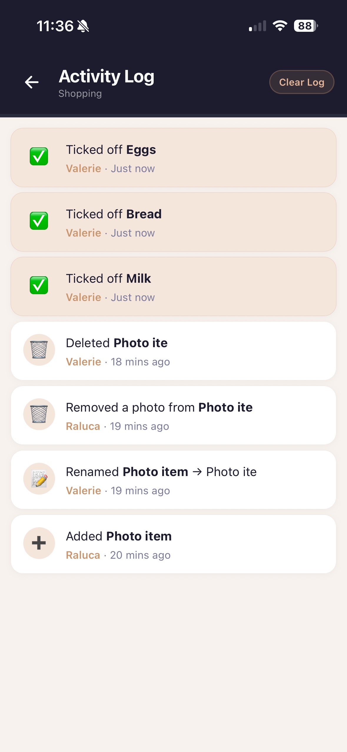 Updated activity log